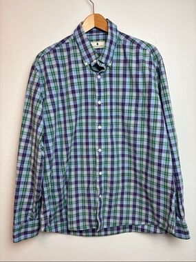 Southern Pines Men’s XL Shirt Long Sleeve Plaid Button‎ Down Blue Green Check